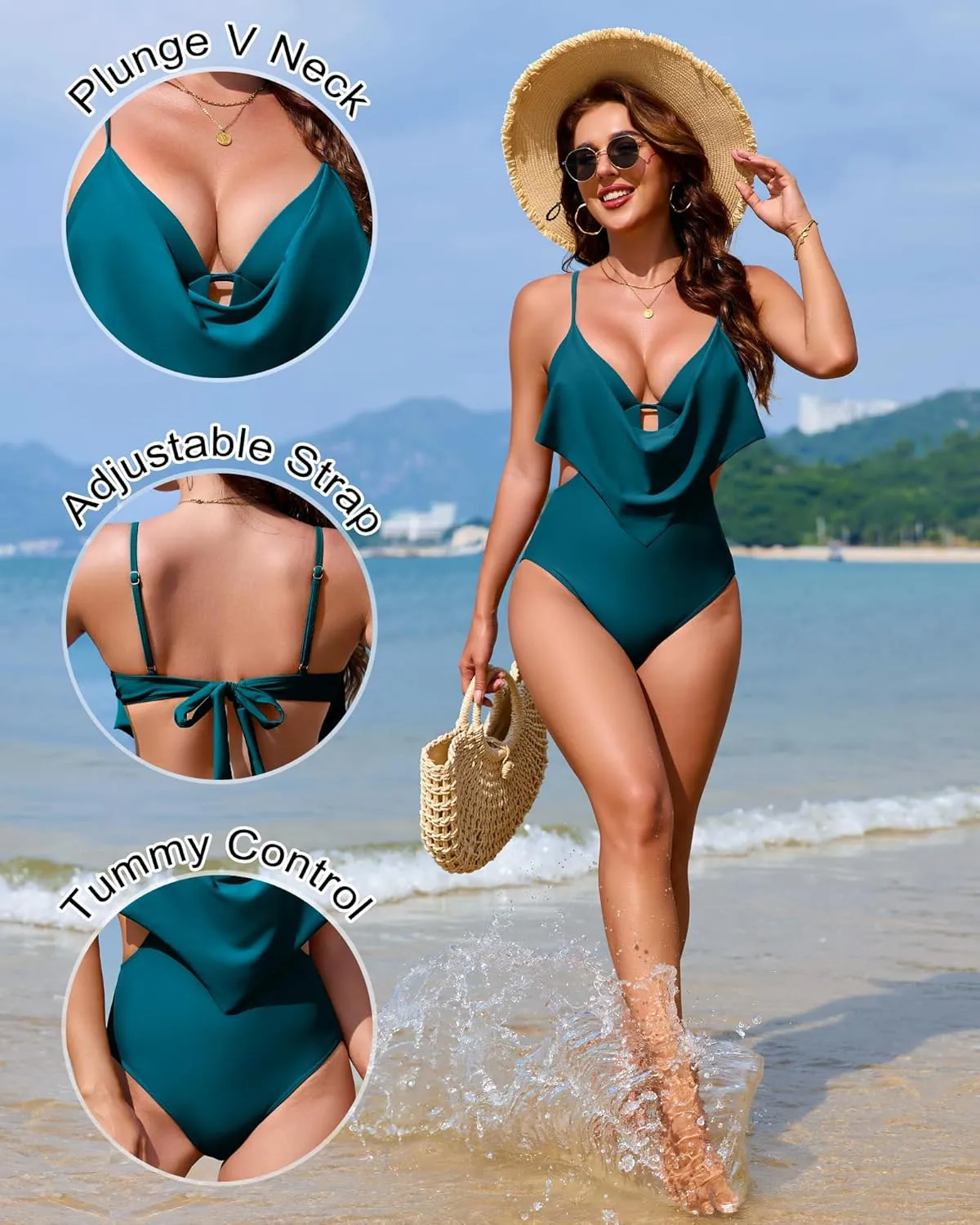 Womens One Piece Swimsuit Tummy Control Bathing Suit Slimming Ruffle Modest Swim Suits High Waisted Monokini