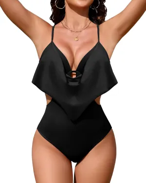 Womens One Piece Swimsuit Tummy Control Bathing Suit Slimming Ruffle Modest Swim Suits High Waisted Monokini
