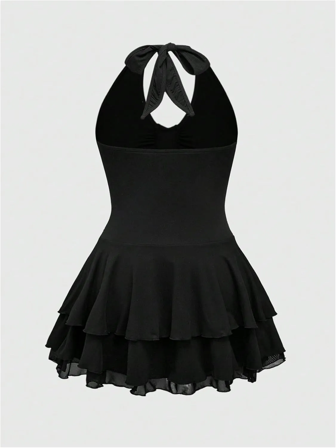 Women's Plus Size Cross Print Dress Y2k Ruched Tie Backless Tiered Ruffle Mini Dresses