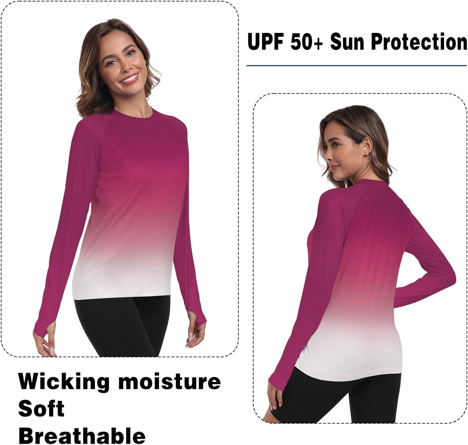 Womens Rash Guard Long Sleeve UPF 50  UV Sun Protection Swim Shirts SPF Quick Dry Lightweight Hiking Workout Tops