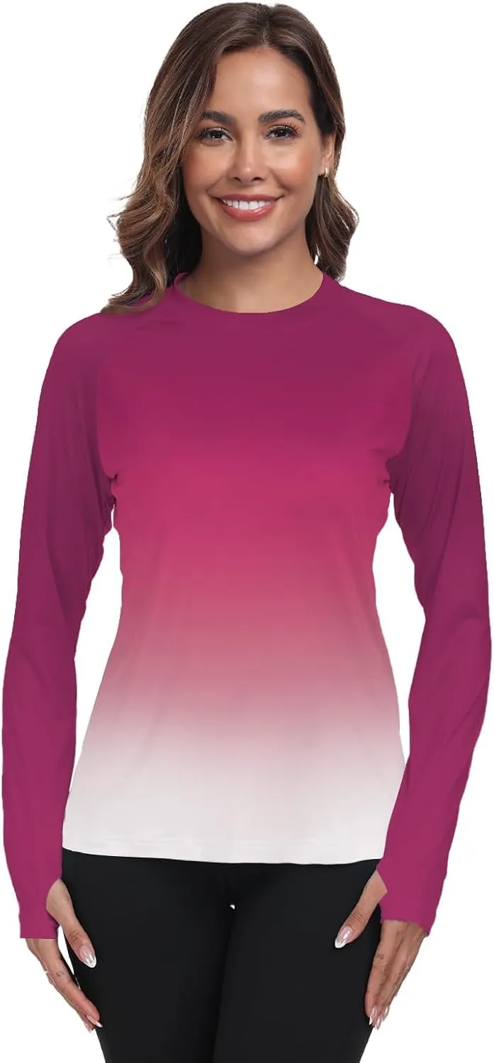 Womens Rash Guard Long Sleeve UPF 50  UV Sun Protection Swim Shirts SPF Quick Dry Lightweight Hiking Workout Tops