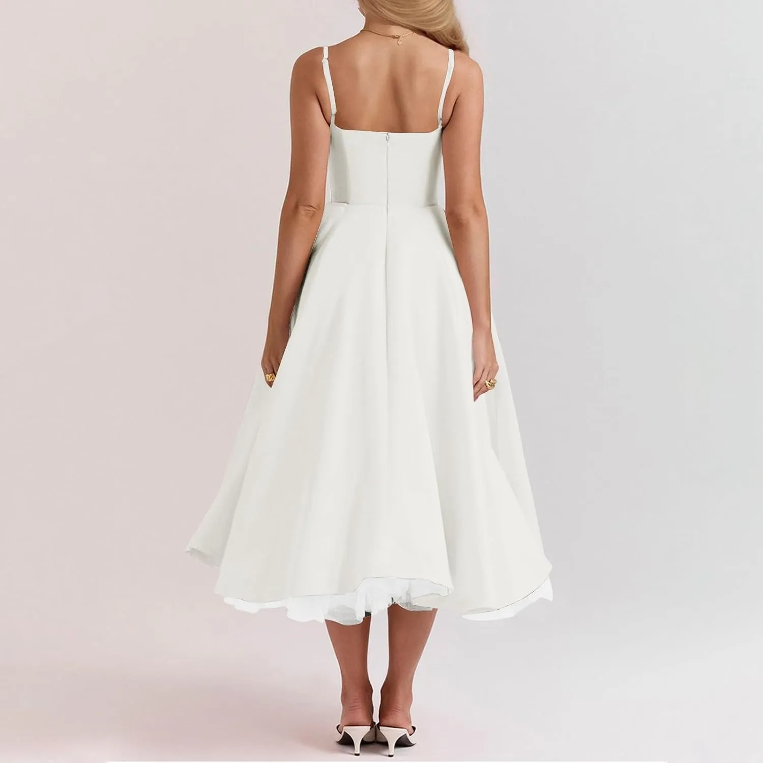 Womens Sexy Spaghetti Strap Bustier Corset Dress Flowy Pleated Dresses Double Mesh Layered Suspender Princess Dress
