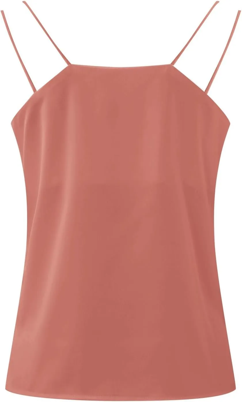 Womens Silk Satin Tank Tops V Neck Casual Cami Sleeveless Camisole Blouses Summer Basic Tank Shirt