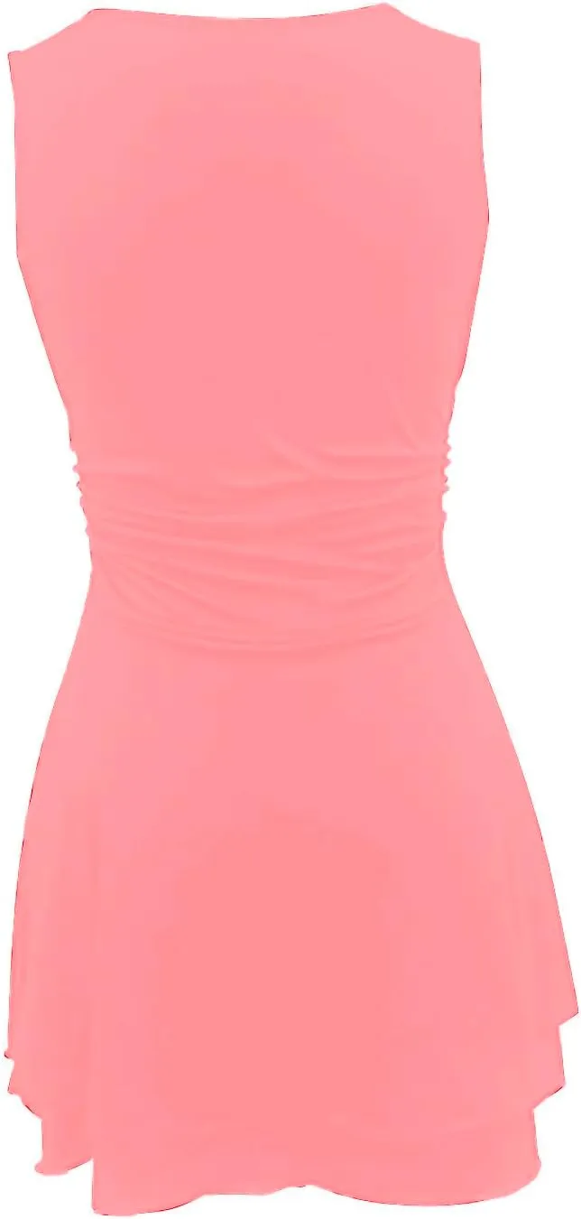 Womens Square Neck Ruffle Mini Dress Summer Ruched Waist Short Party Dresses Casual Sleeveless Tiered A Line Dress