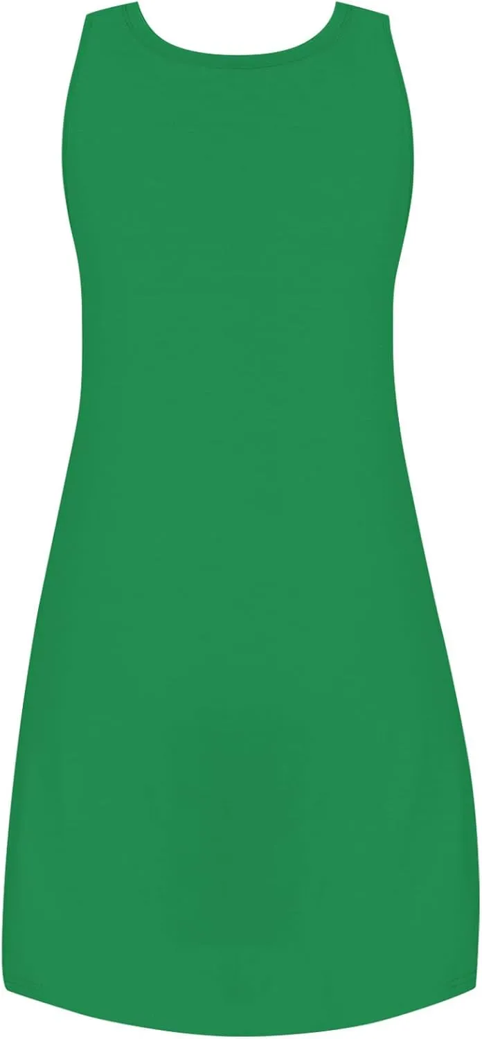 Womens Summer Bodycon Sundress with Pockets Slim Fit Mini Solid Tank Sleeveless Crewneck Casual Dress Sexy Dress