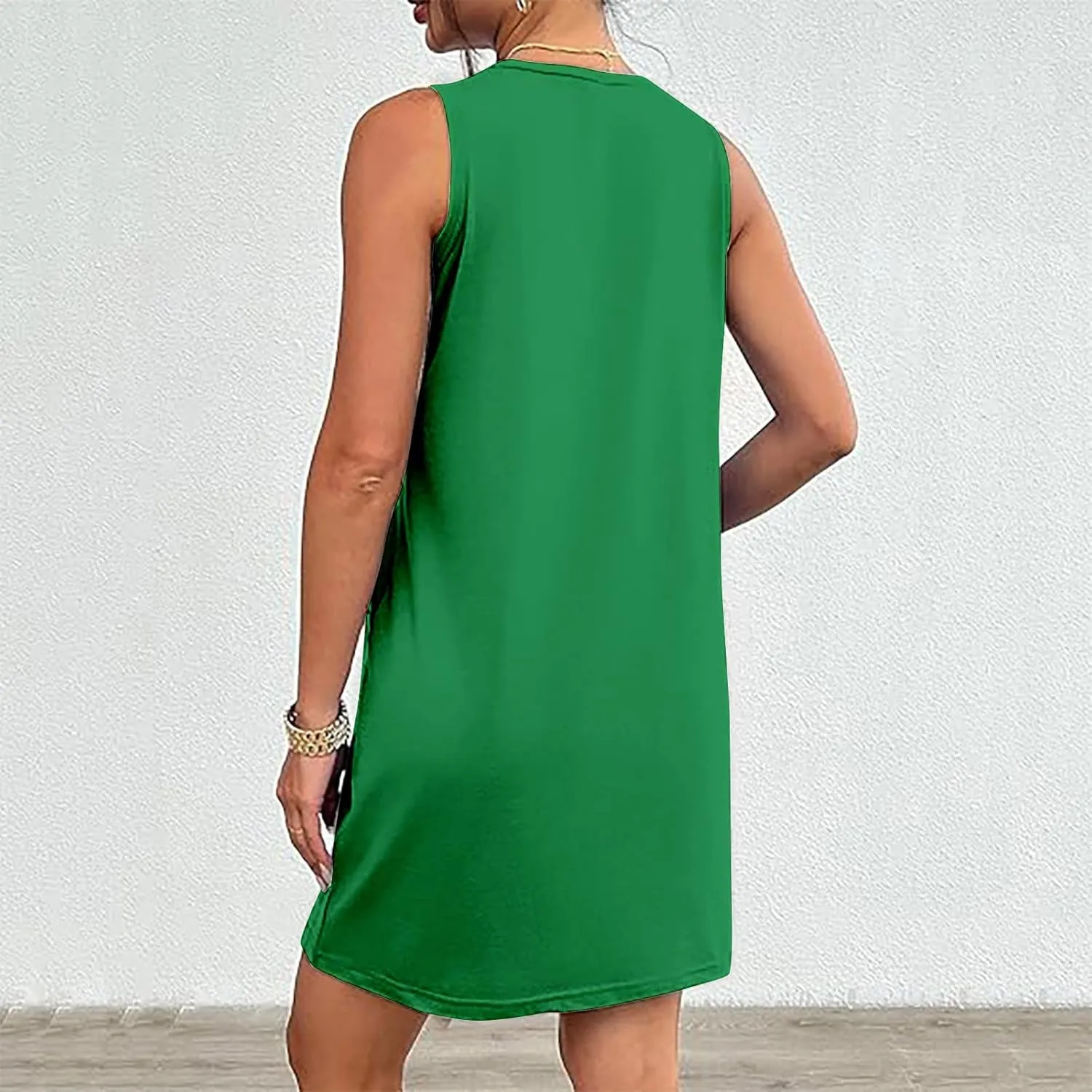 Womens Summer Bodycon Sundress with Pockets Slim Fit Mini Solid Tank Sleeveless Crewneck Casual Dress Sexy Dress