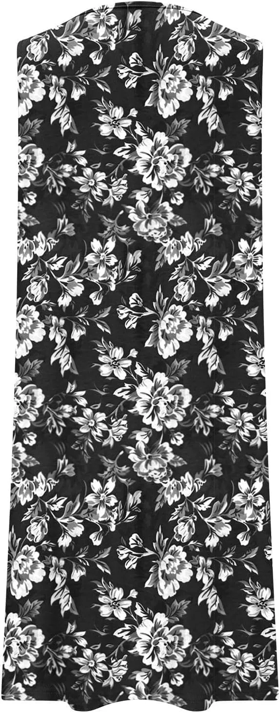 Women's Summer Sleeveless Boho Beach Dress Floral Mini Sundress with Pockets Casual Vacation Travel Flowy Tshirt Dress