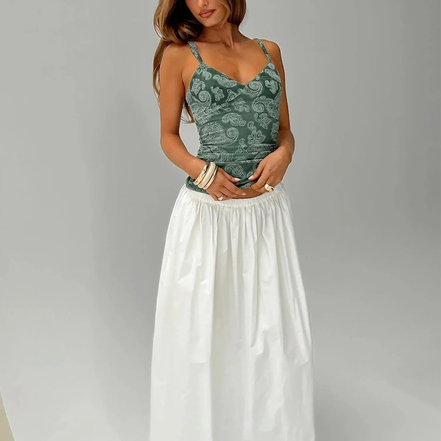 Women's Y2k Floral Print Mesh Cami Tops Summer Spaghetti Strap V Neck Patchwork Lace Camisole Going Out Tank Tops