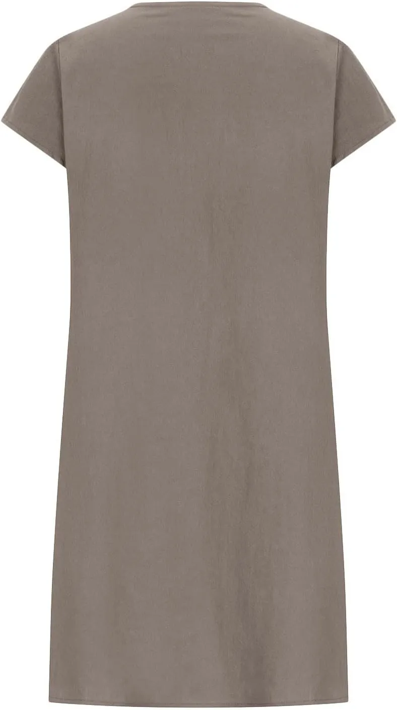 XUNRYAN Summer Dresses for Women 2024 Casual Short Sleeve Cotton Linen Midi Dress Knee Length High Waist Loose Beach Sundress