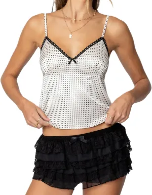 Y2K Tank Tops Women Polka Dot Cami Shirt Lace Trim Sleeveless V Neck Camisoles Sexy Backless Spaghetti Strap Crop Top