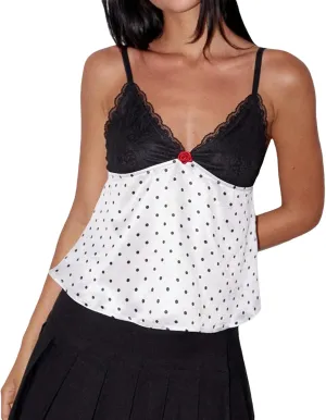 Y2K Tank Tops Women Polka Dot Cami Shirt Lace Trim Sleeveless V Neck Camisoles Sexy Backless Spaghetti Strap Crop Top