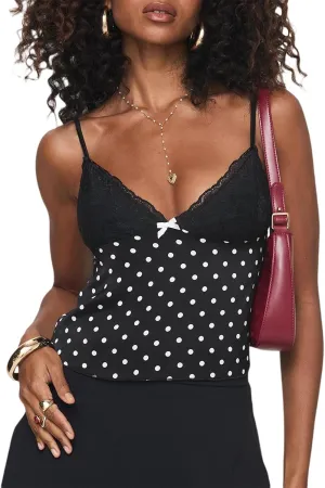 Y2K Tank Tops Women Polka Dot Cami Shirt Lace Trim Sleeveless V Neck Camisoles Sexy Backless Spaghetti Strap Crop Top