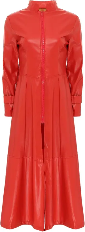 YiZYiF Womens Shiny Leather Long Sleeve Jacket Dress Full Zipper Leather Long Jacket Coats Outwear