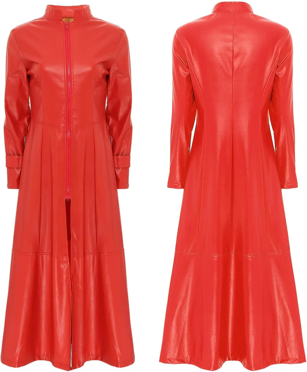 YiZYiF Womens Shiny Leather Long Sleeve Jacket Dress Full Zipper Leather Long Jacket Coats Outwear