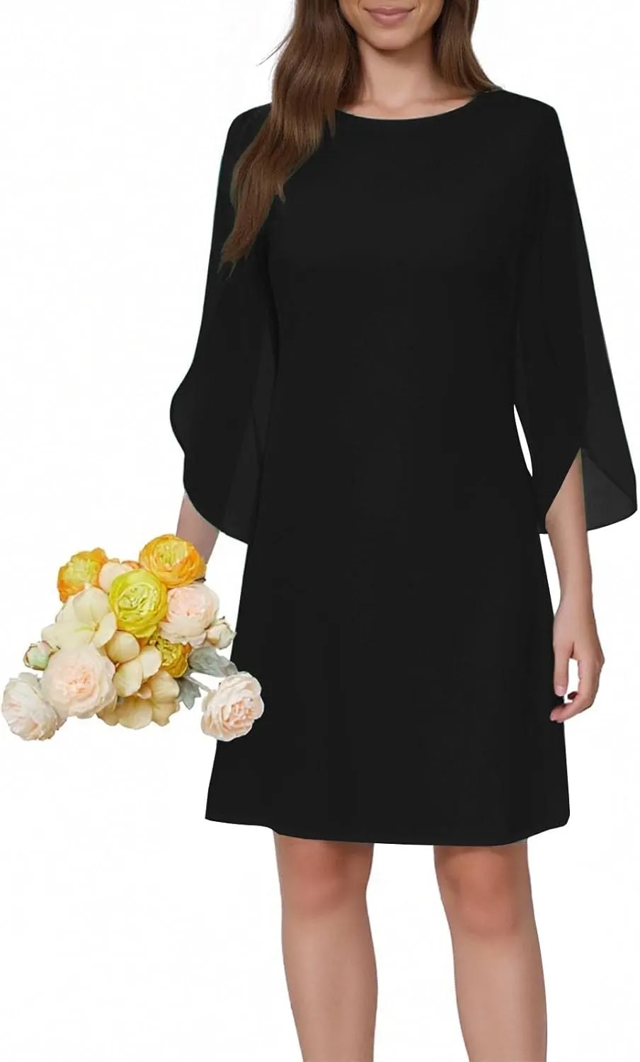 ZYXTIM Womens Chiffon Dresses Flutter Sleeve Winkle Free Casual Smart Office Work Dress Plus Size Flowy Shift Mini Dress